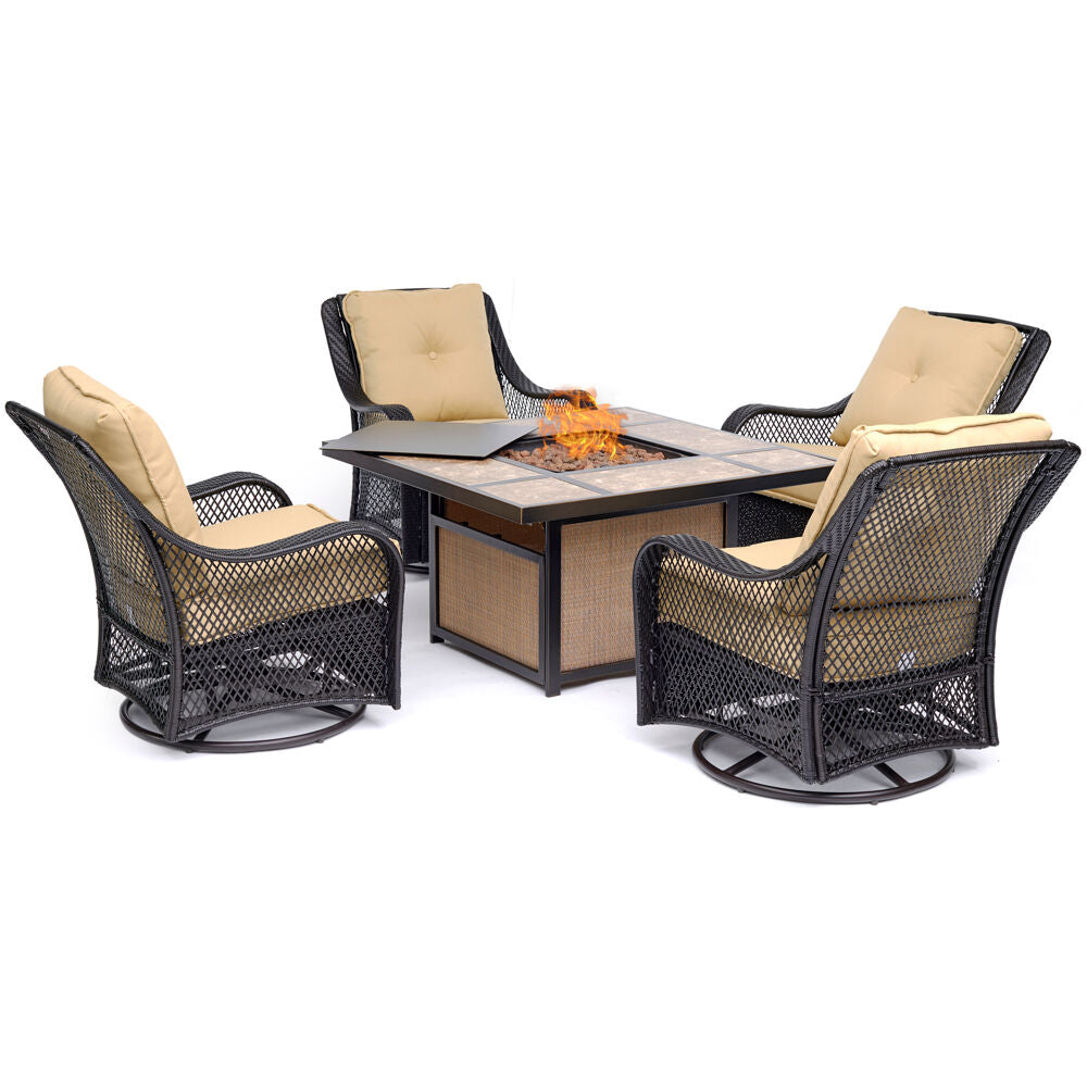 hanover-orleans-5-piece-fire-pit-4-cushioned-swivel-gliders-and-tile-top-fire-pit-orl5pctfpsw4-tan