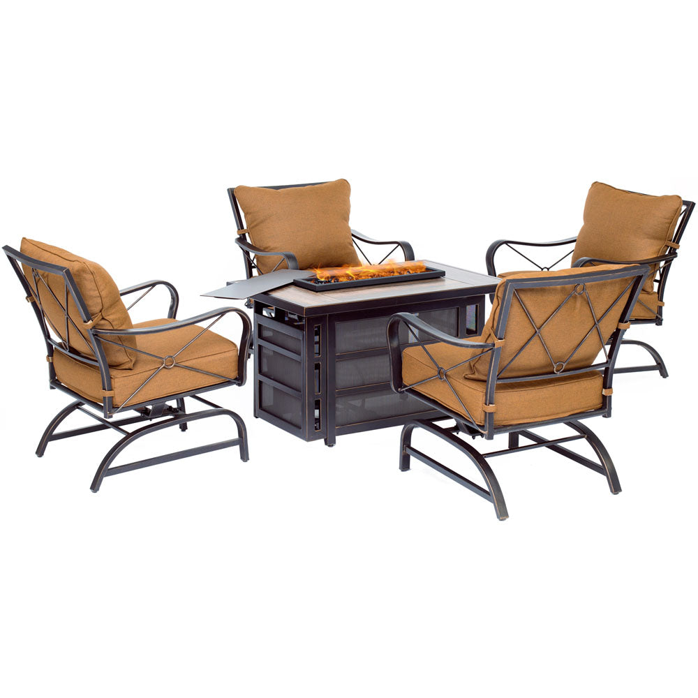 hanover-summer-night-5-piece-fire-pit-4-cushioned-rockers-rectangle-kd-fire-pit-with-tile-summrnght5pcrecfp