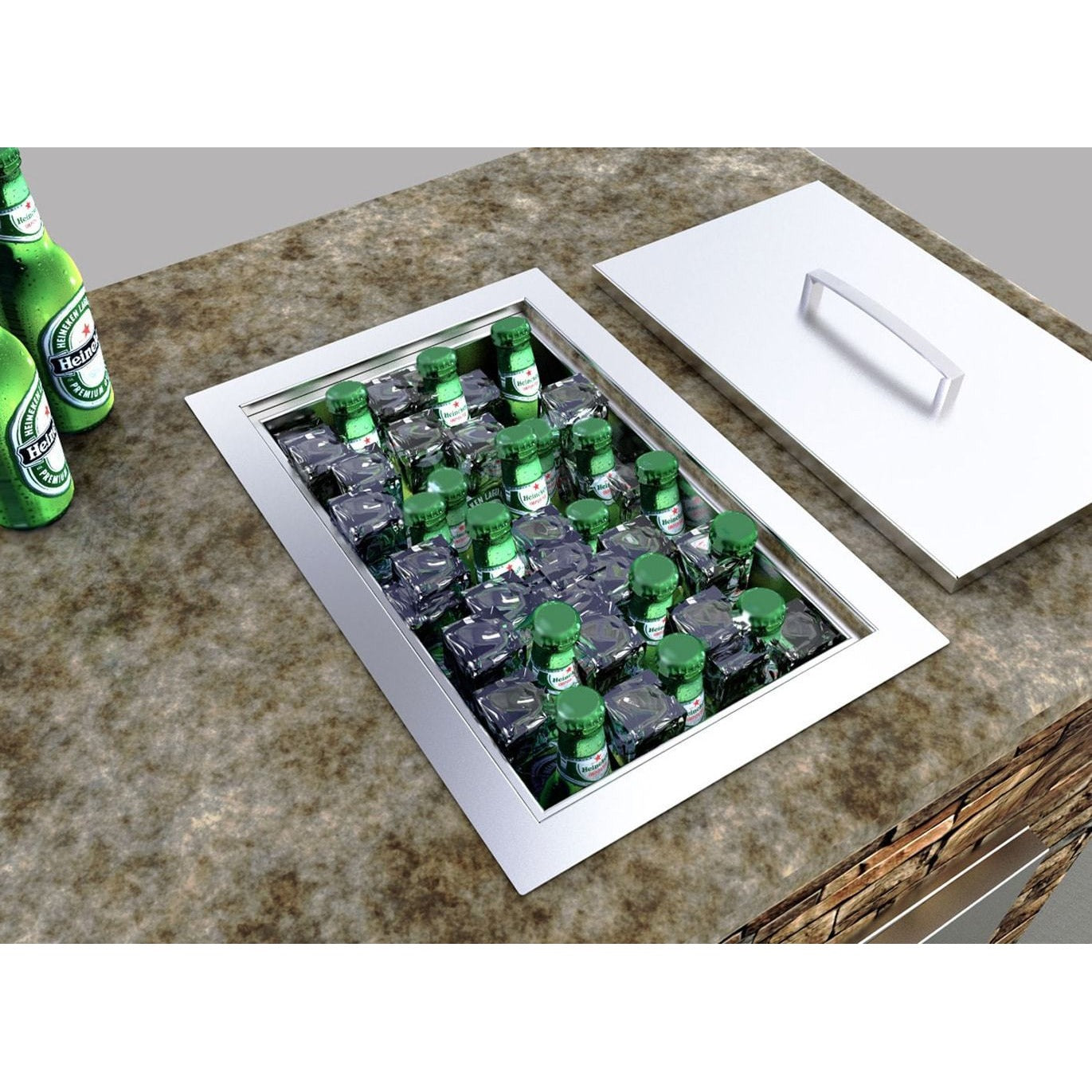 Sunstone 14 x 12 inch insulated basin ice chest B-IC14 - Ice Chest Installed With Drinks