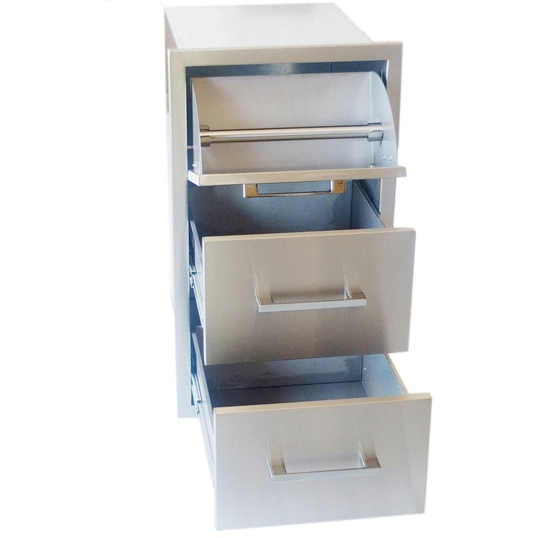 Sunstone 17 inch beveled frame paper towel drawer combo BA-DPCF17 - Open View of Paper Towel Drawer Combo.