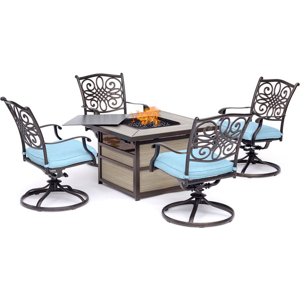 hanover-traditions-5-piece-fire-pit-4-swivel-rockers-square-kd-fire-pit-with-tile-trad5pcsqsw4fp-blu