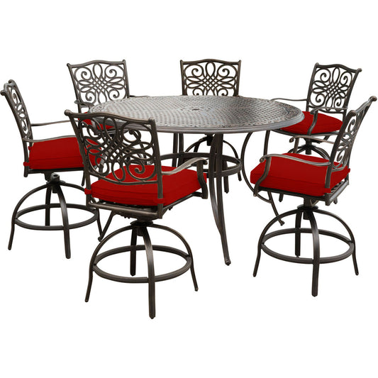 hanover-traditions-7-piece-6-counter-height-swivel-chairs-56-inch-round-cast-table-36-inch-height-traddn7pcbr-red