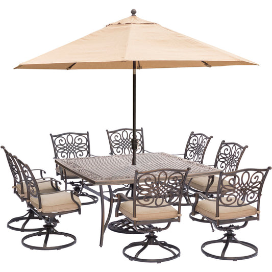 hanover-traditions-9-piece-8-swivel-rockers-60-inch-square-cast-top-table-umbrella-base-traddn9pcswsq8-su