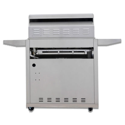 Blaze BLZ-4LTE3- Premium LTE+ 32-Inch 4-Burner  Grill With Rear Infrared Burner & Lift-Assist Hood - On Cart - Rear View - White Background