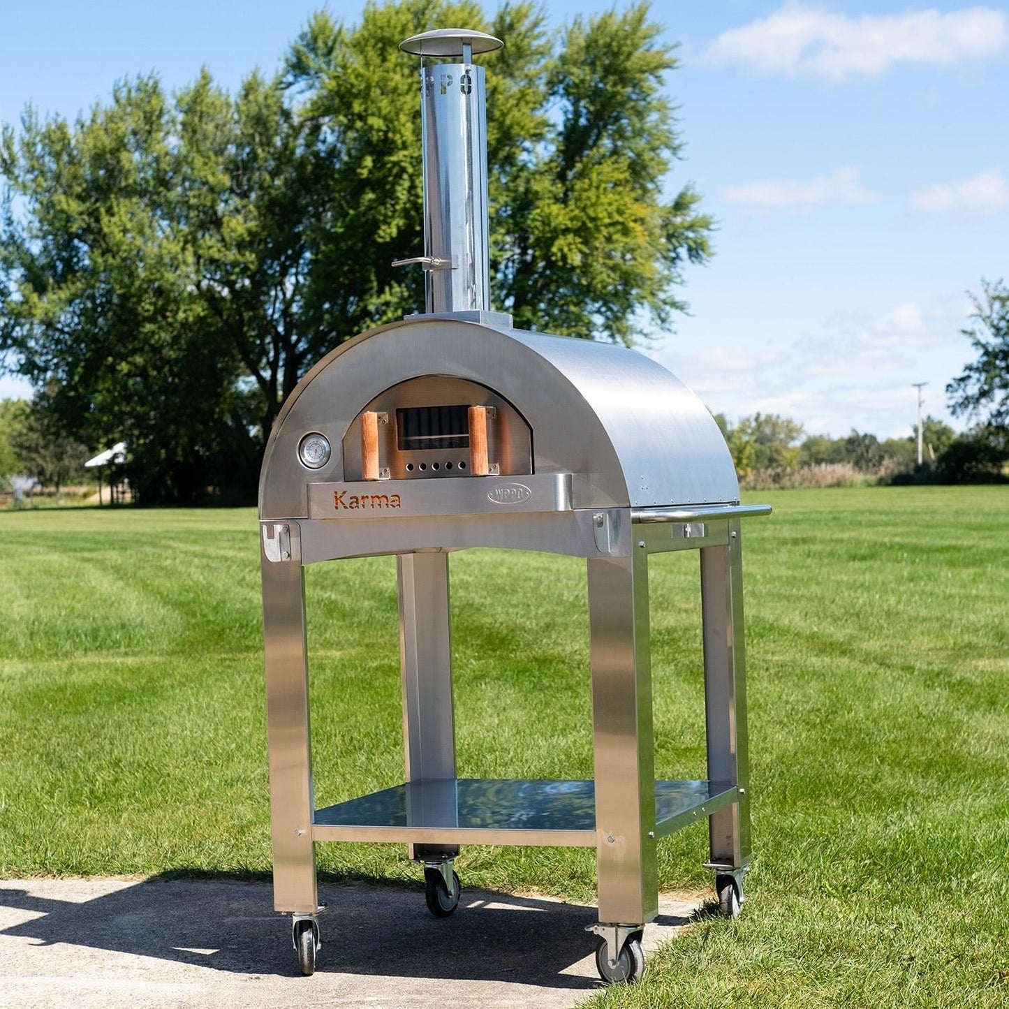 WPPO Karma 32-in Wood Fired Pizza Oven - WKK-02S - Shown on Cart (Sold Separately) - Lifestyle