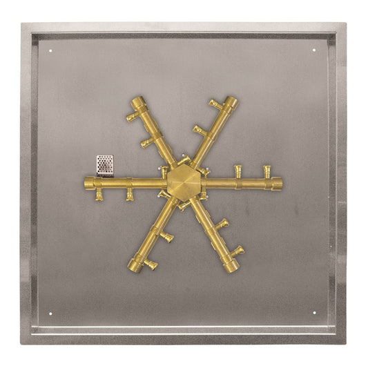 Firegear Pro Series 20-Inch Square Drop-In Pan Propane Fire Pit Burner System with 14-Inch Brass Spur and TPSI Ignition - FPB-20SPSBR14TPSI-P