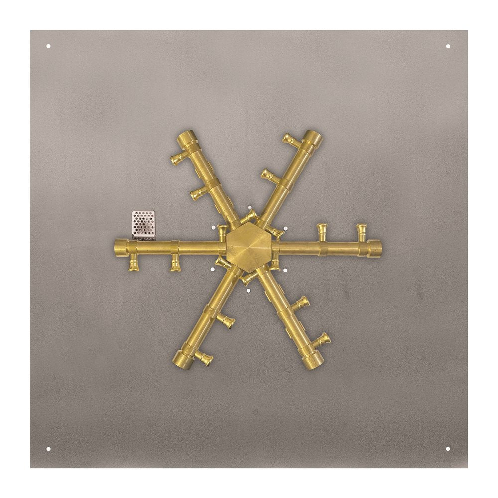 Firegear Pro Series 25-Inch Square Flat Pan Natural Gas Fire Pit Burner System with 21-Inch Brass Spur and TPSI Ignition - FPB-25SFPSBR21TPSI-N