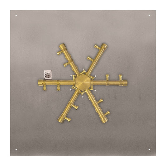 Firegear Pro Series 34-Inch Square Flat Pan Propane Fire Pit Burner System with 21-Inch Brass Spur and TPSI Ignition - FPB-34SFPSBR21TPSI-P