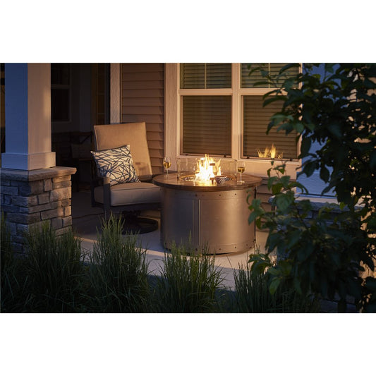 Outdoor GreatRoom Edison Round Gas Fire Pit Table with Weathered Grey Barnwood Top - ED-20