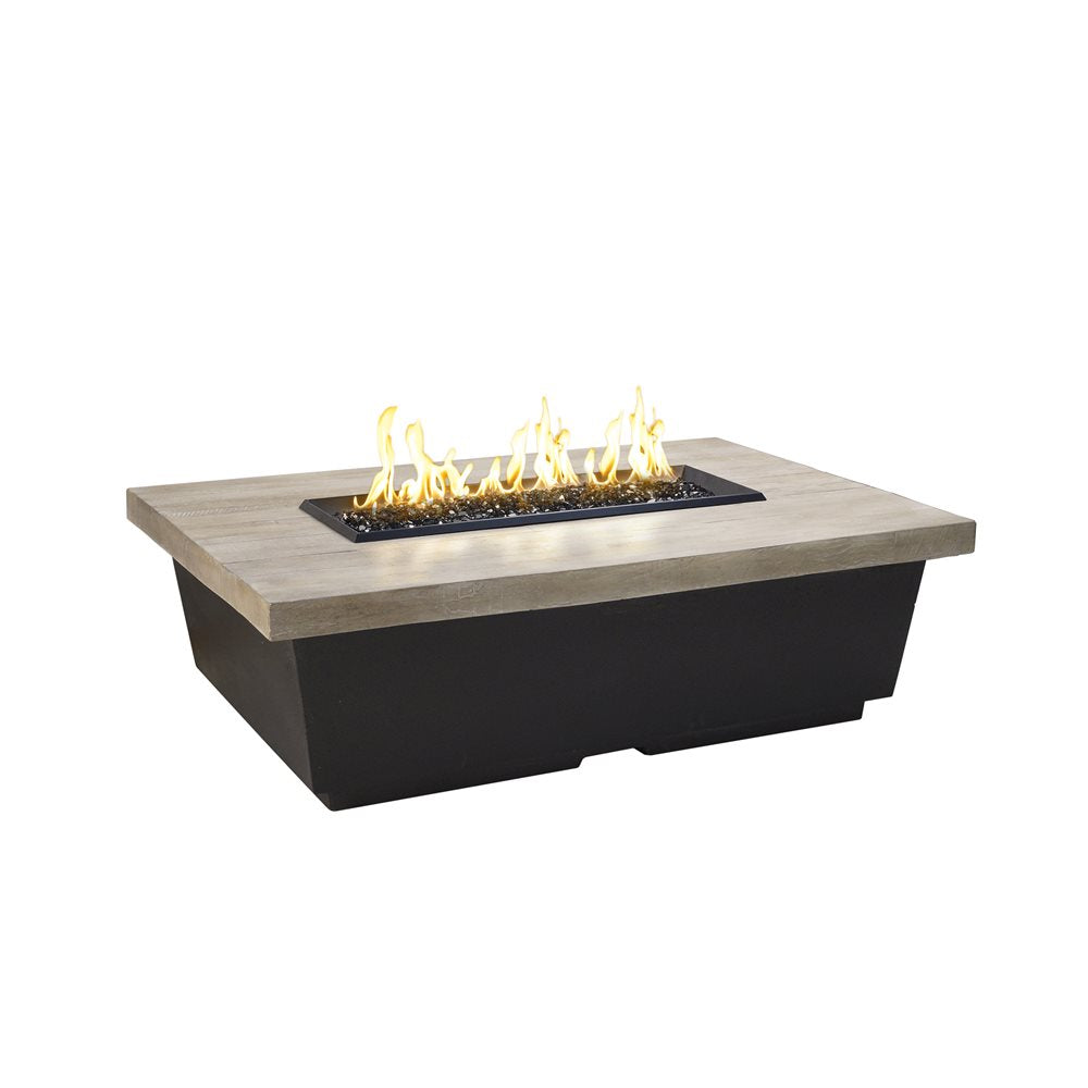 American Fyre Designs Contempo 52-Inch Rectangular Propane Fire Table in Black Lava Base with Reclaimed Silver Pine Top - 783-BA-SP-M4PC