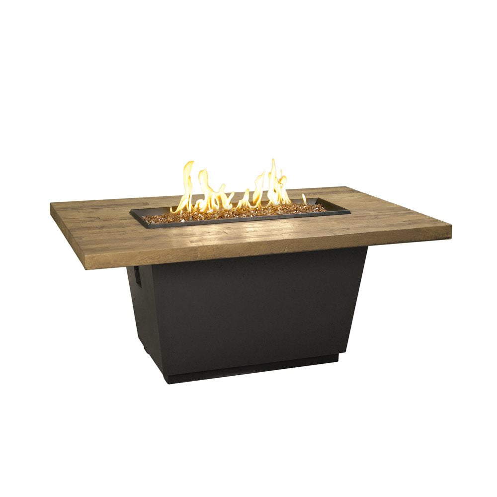 American Fyre Designs Cosmopolitan 54-Inch Rectangular Natural Gas Fire Table in Black Lava Base with Reclaimed Silver Pine Top - 635-BA-SP-M4NC