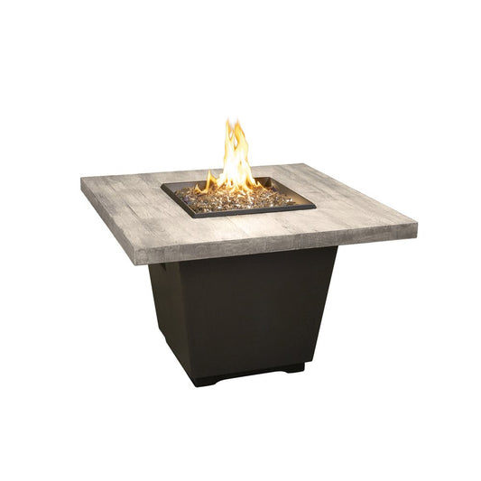 American Fyre Designs Cosmopolitan 36-Inch Square Chat Height Natural Gas Fire Table in Black Lava Base with Reclaimed Silver Pine Top - 640-BA-SP-M2NC
