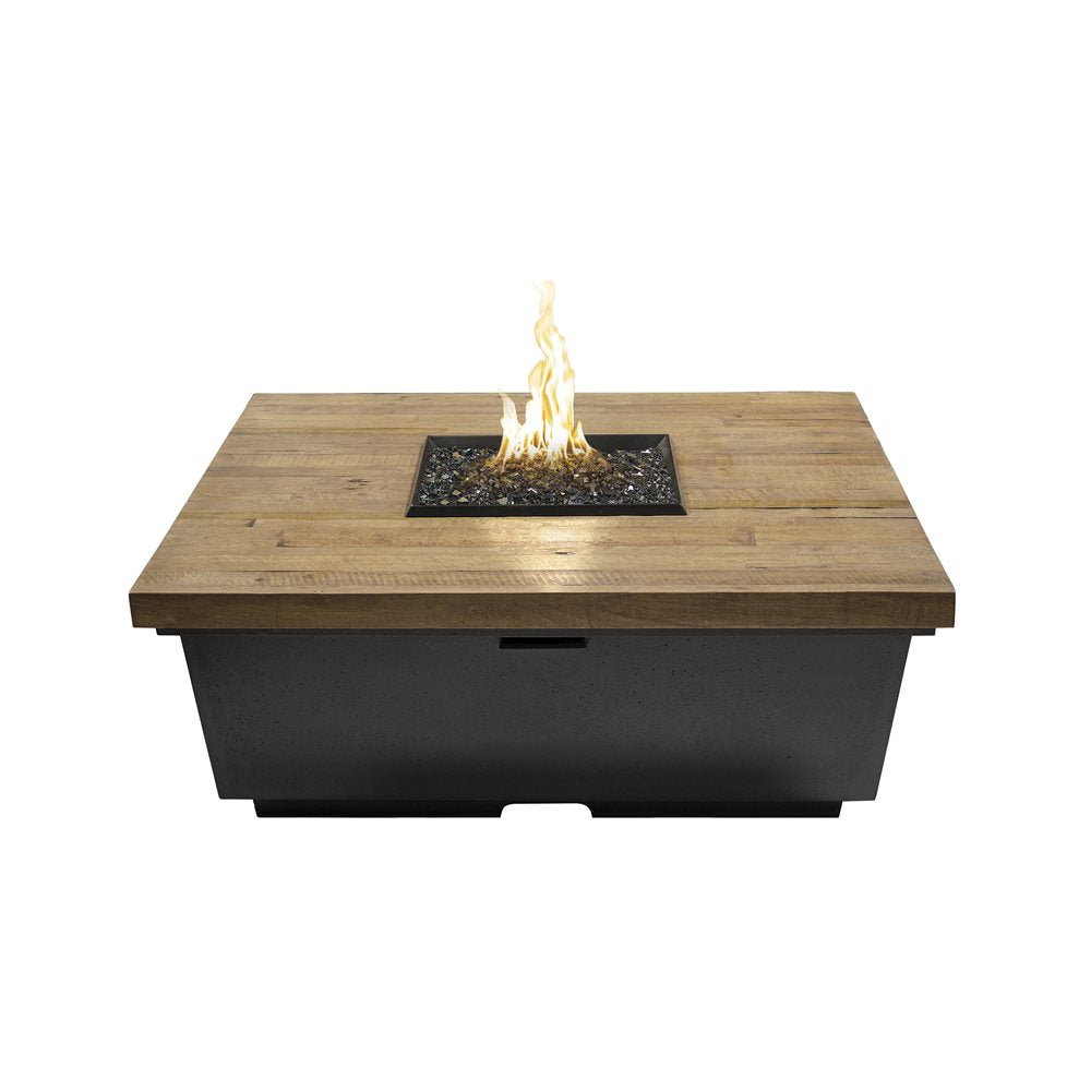 American Fyre Designs Contempo Square Natural Gas Fire Table in Black Lava Base with Reclaimed Silver Pine Top - 784-BA-SP-M2NC