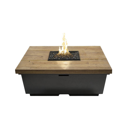 American Fyre Designs Contempo Square Propane Fire Table in Black Lava Base with Reclaimed Silver Pine Top - 784-BA-SP-M2PC