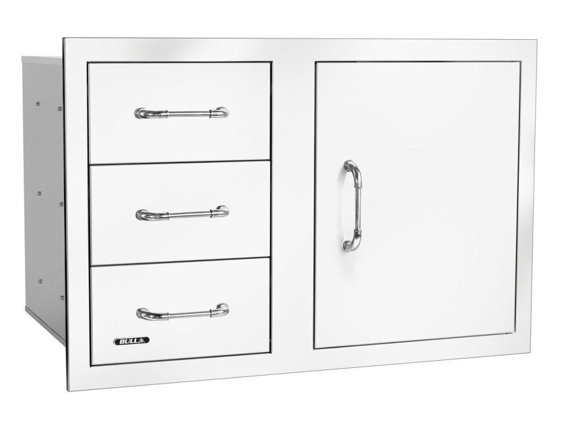 Bull 30-Inch Stainless Steel 3 Drawer Door Combo with Reveal - 25900 - Angled View