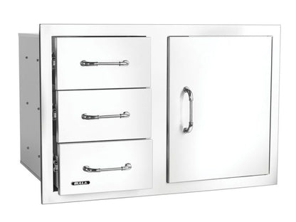 Bull 30-Inch Stainless Steel 3 Drawer Door Combo with Reveal - 25900 - Doors Open