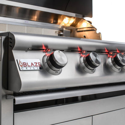 Blaze - BLZ-4LTE2- Premium LTE 32-Inch 4-Burner Built-In Gas Grill - Front Control Panel W/ Grill Lights On (Shown On Cart)