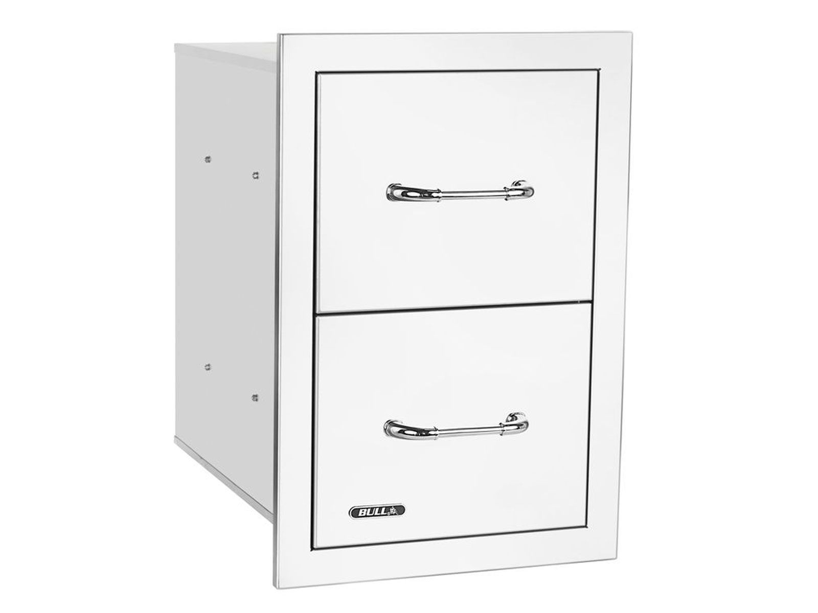 Bull 15-Inch Stainless Steel Double Access Drawer with Reveal - 56990 - Angled View