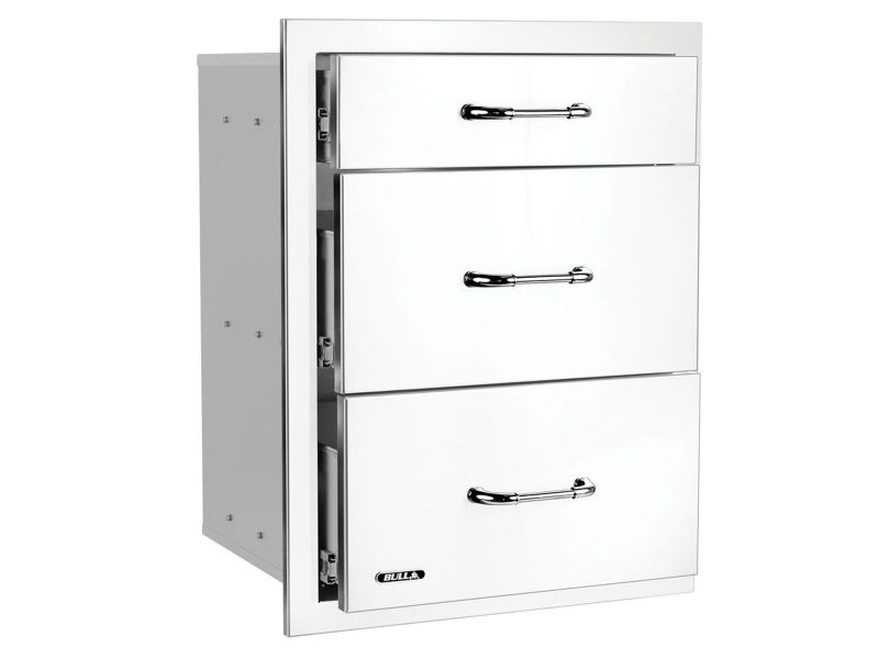 Bull 21-Inch Stainless Steel Triple Access Drawer with Reveal - 58120 - Drawers Open