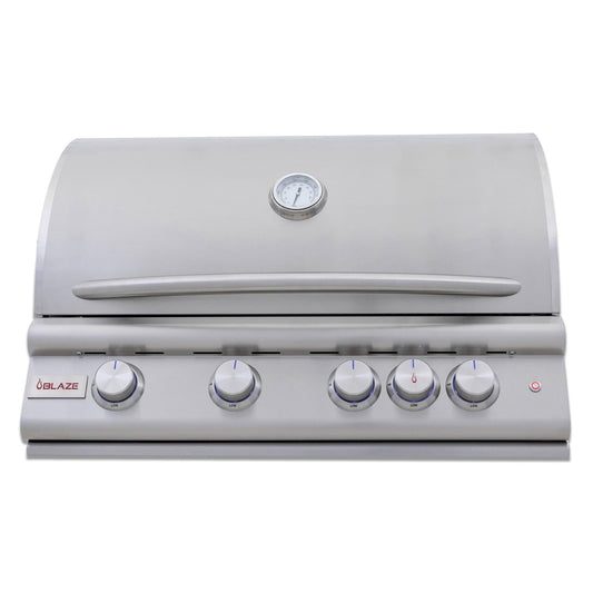 Blaze BLZ-4LTE3-LP Premium LTE+ 32-Inch 4-Burner Built-In Propane Grill With Rear Infrared Burner & Lift-Assist Hood - Front View - Closed - White Background
