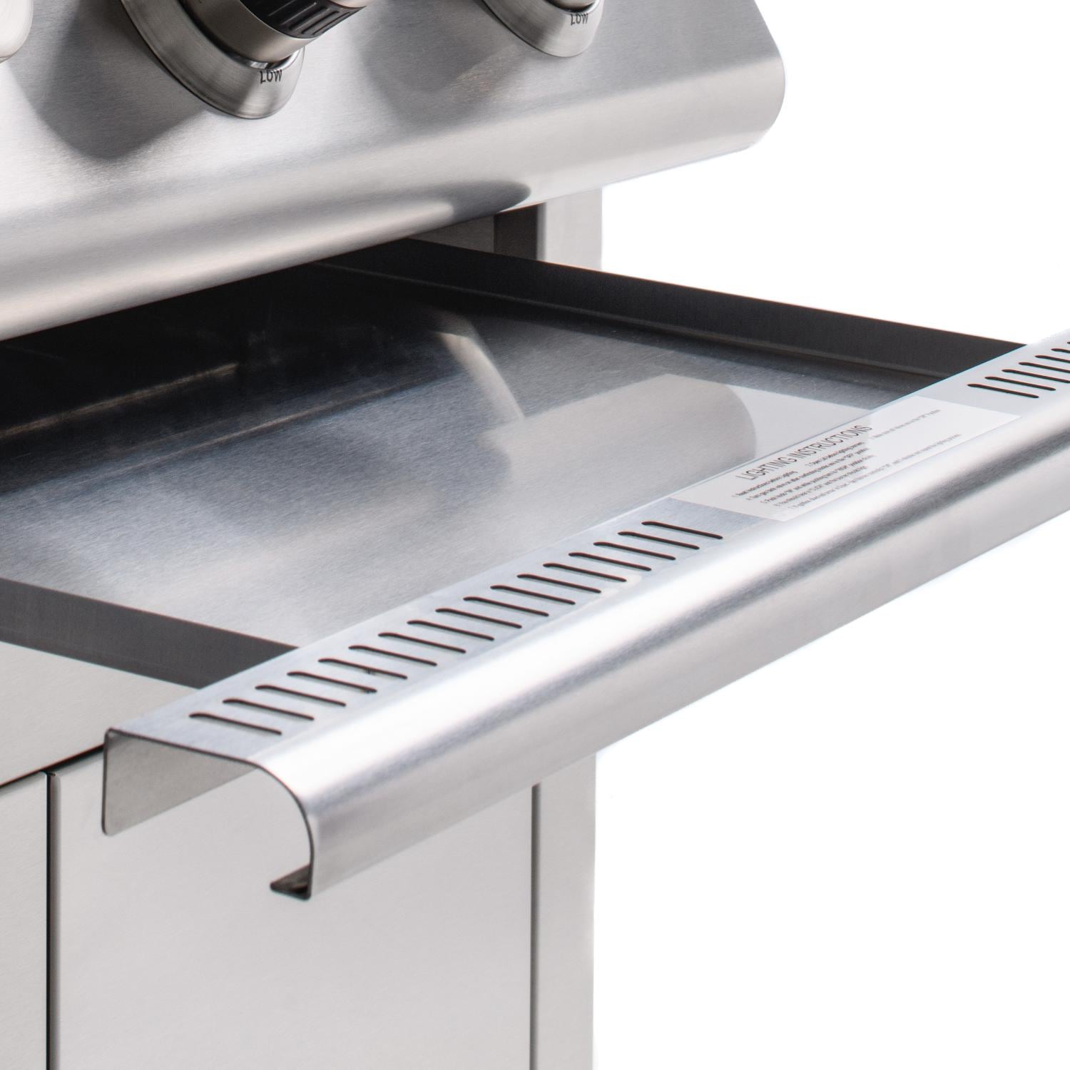 Blaze - BLZ-4LBM Prelude LBM 32-Inch 4-Burner Built-In Gas Grill - Drip Tray Pulled Out (Shown On Cart Model)