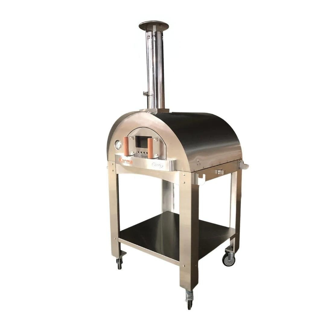 WPPO Stainless Steel Cart for Karma 32-in Wood Fired Pizza Oven - WKCT-2S - Shown w/ Oven (Not Included) - White Background