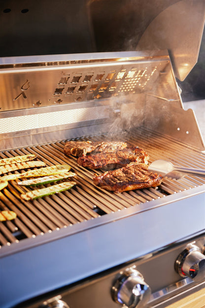 Blaze LTE PRO 40-Inch 5-Burner Built-In Gas Grill - BLZ-5LTEPRO - Grilling Steaks and Zucchini - Lifestyle