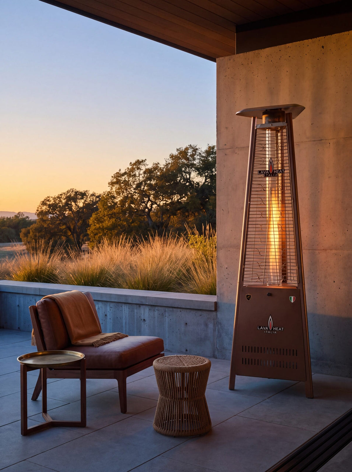 Lava Heat Italia Capri patio heater in Heritage Bronze – outdoor setting