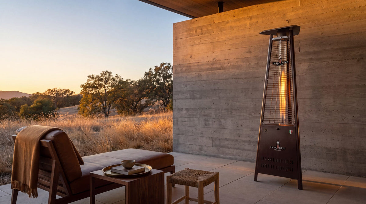 Lava Heat Italia Capri patio heater in Heritage Bronze – outdoor setting