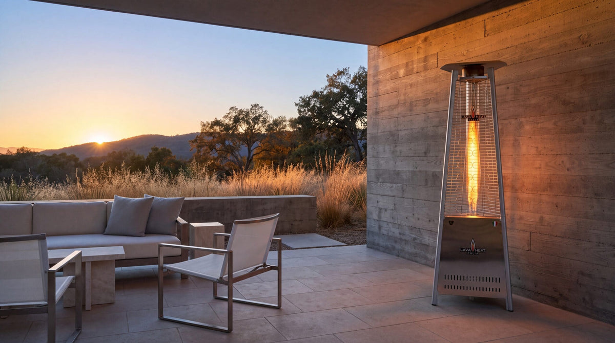 Lava Heat Italia Capri patio heater in Stainless Steel – outdoor setting