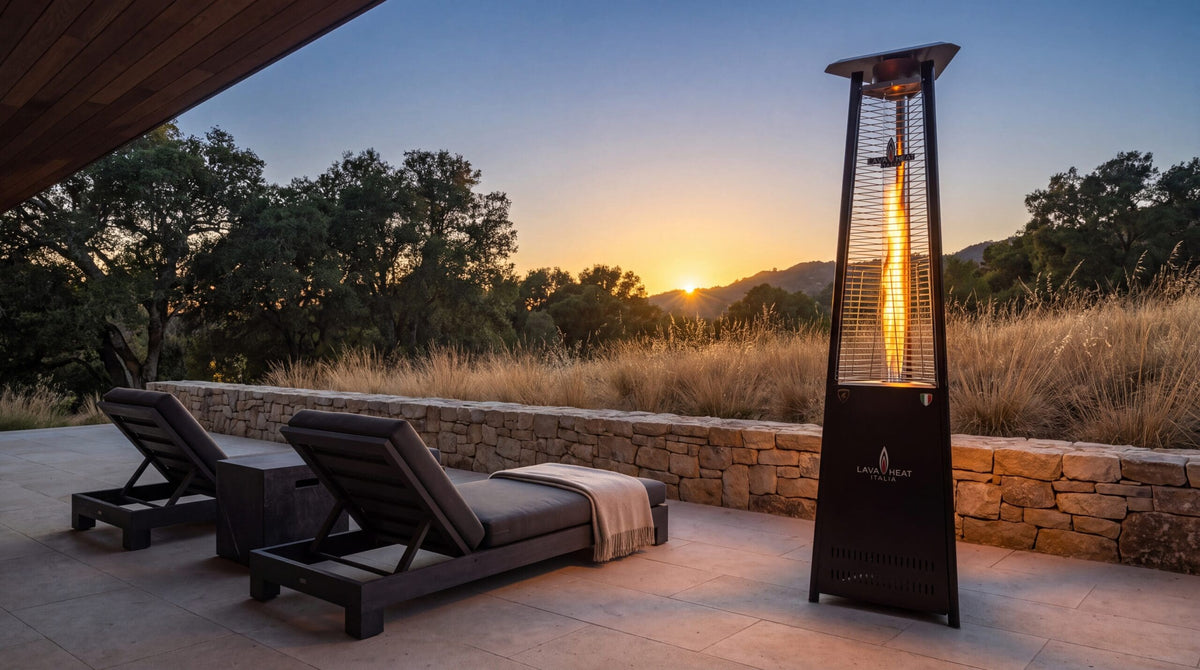 Lava Heat Italia Lava Lite patio heater in Hammered Black – outdoor setting