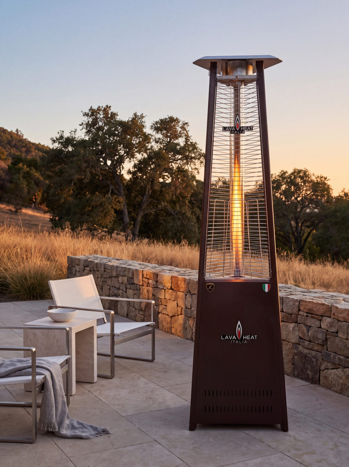 Lava Heat Italia Lava Lite patio heater in Heritage Bronze – outdoor setting