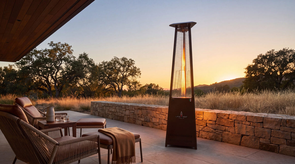 Lava Heat Italia Lava Lite patio heater in Heritage Bronze – outdoor setting