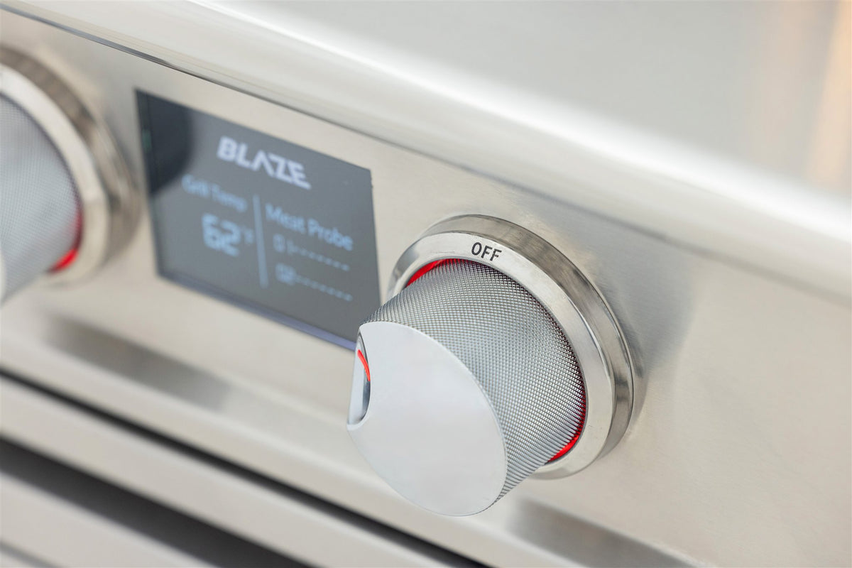 Blaze LTE PRO 40-Inch 5-Burner Built-In Gas Grill - BLZ-5LTEPRO - Red Knob and Control Panel Detail - Detail
