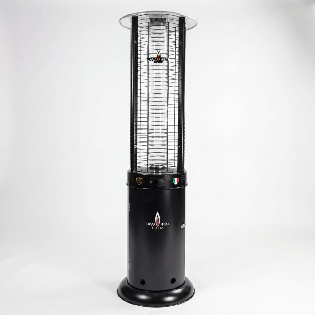 Lava Heat Opus Lite Round Flame Tower Heater 80.5-inch 44 K BTU Electronic Ignition Hammered Black Natural Gas - RL7MGBL - White Background