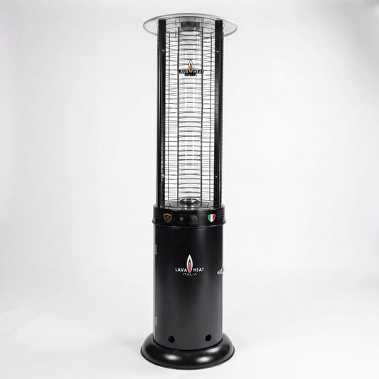 Lava Heat Opus Round Flame Tower Heater 80.5-inch 56 K BTU Remote Control Push Button Ignition Hammered Black Liquid Propane - RL7RPBL - White Background
