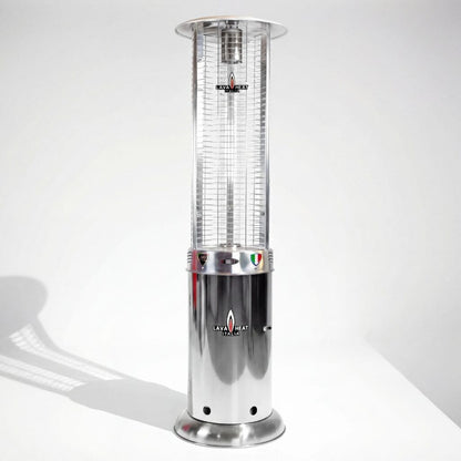 Lava Heat Opus Round Flame Tower Heater 80.5-inch 56 K BTU Remote Control Push Button Ignition Stainless Steel Natural Gas - RL7RGS - White Background