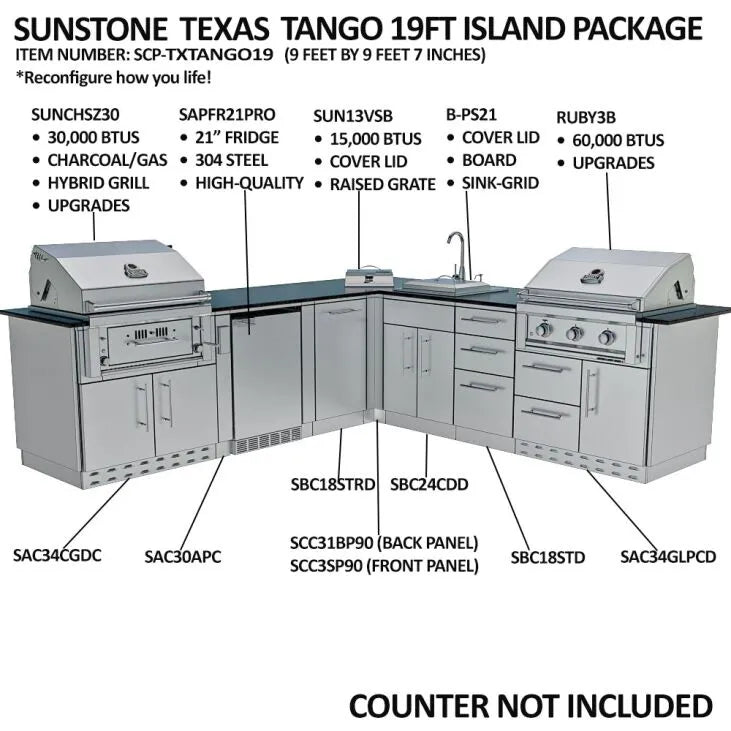 THE TEXAS TANGO 19FT Outdoor Cabinet large Island Package – SCPTXTANGO19 - Details