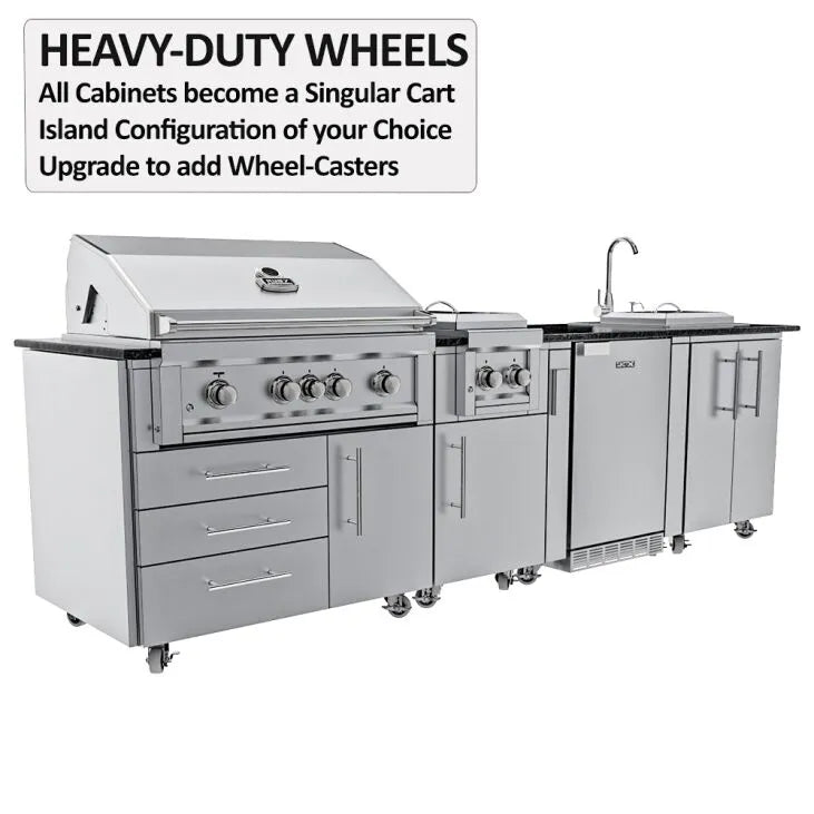 THE TEXCAJUN 9FT Outdoor Cabinet Cajun Specialty Island Package – SCPTEXCAJUN9 - Heavy-Duty Wheels
