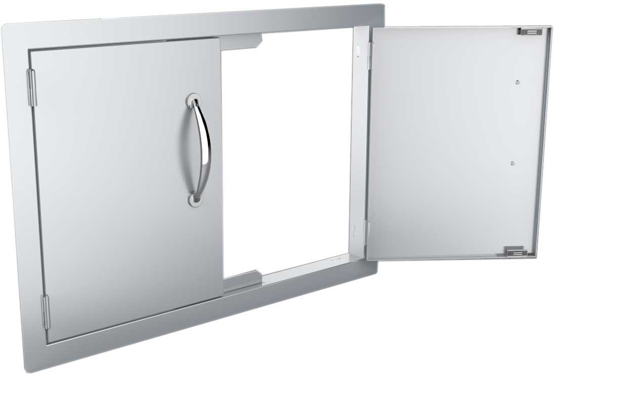 Sunstone 30" Double Door Flush Mount - A-DD30 - Open double door stainless steel panel, showing frame.