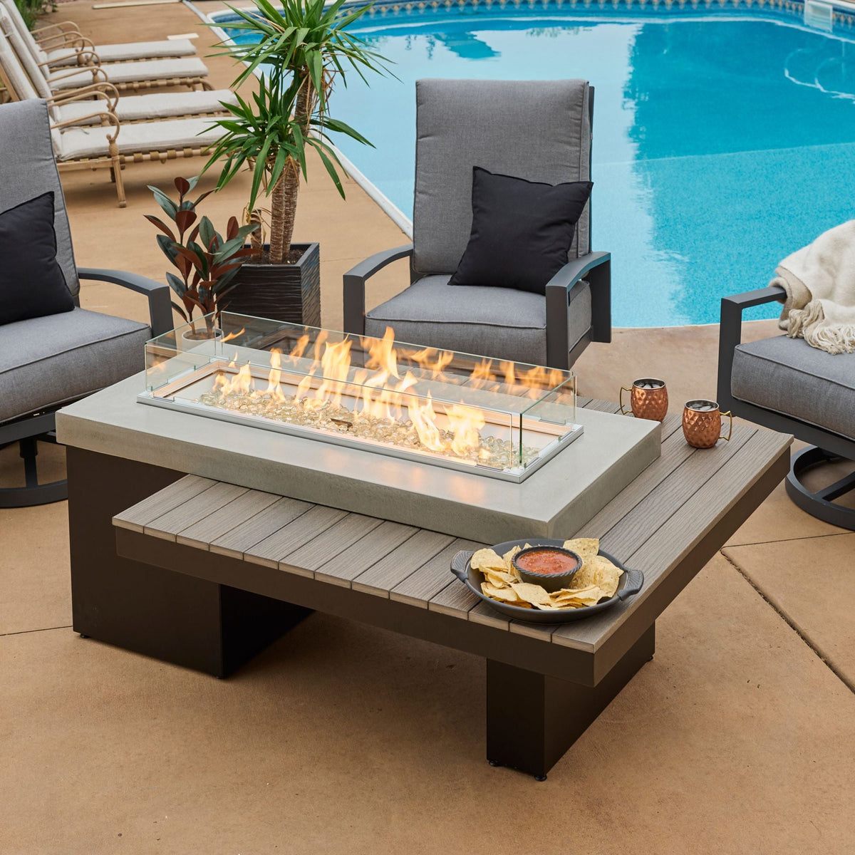 Outdoor GreatRoom Uptown Linear Fire Pit Table in Coastal Grey - UPT-1242-CGR - image 8