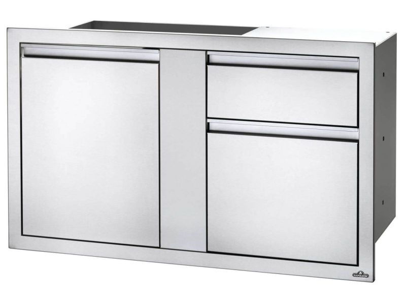 Napoleon 42-Inch Stainless Steel Large Single Door and Waste Bin Drawer - BI-4224-1D1W - Angled View