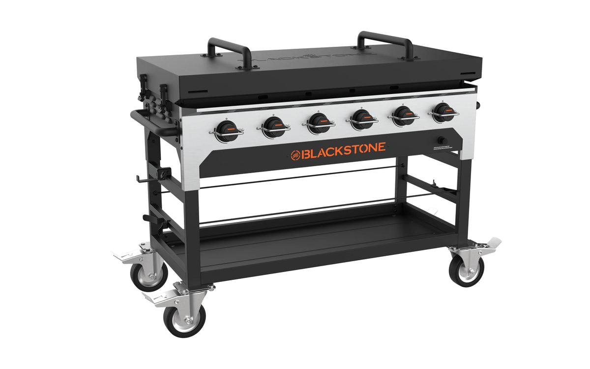 Blackstone 48-inch catering griddle, six-burner cart with hard cover closed