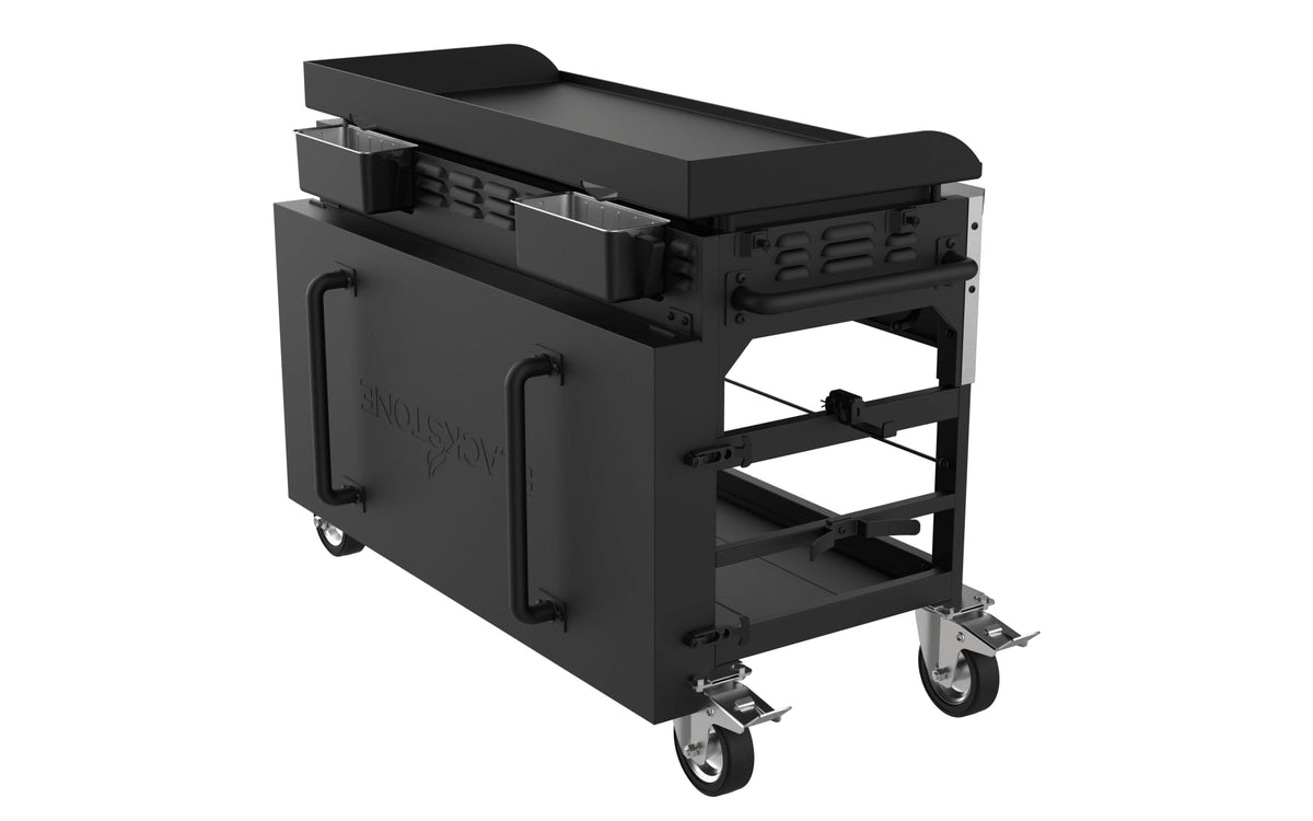 Blackstone 48-inch catering griddle, side view of the cart and casters