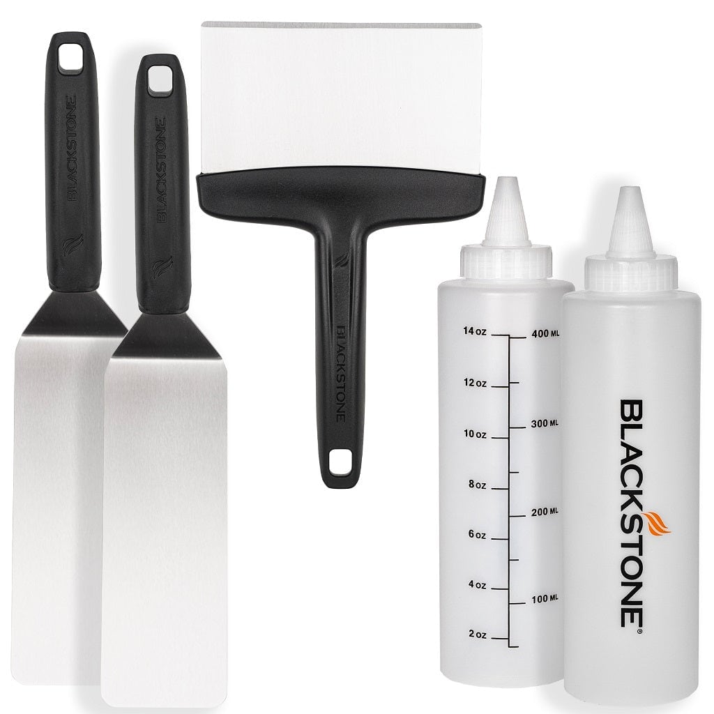 Blackstone 5-piece griddle toolkit, spatulas, scraper and squeeze bottles