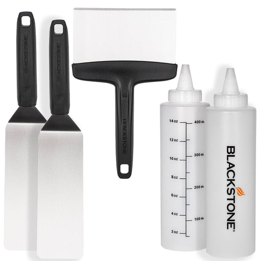 Blackstone 5-piece griddle toolkit, spatulas, scraper and squeeze bottles