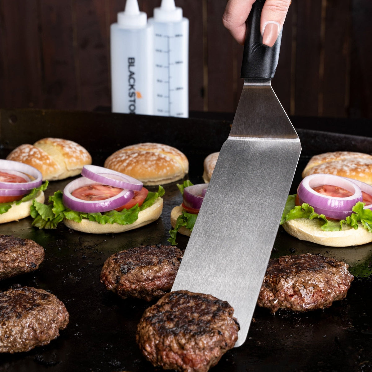 Blackstone 5-piece griddle toolkit, spatula smashing burgers