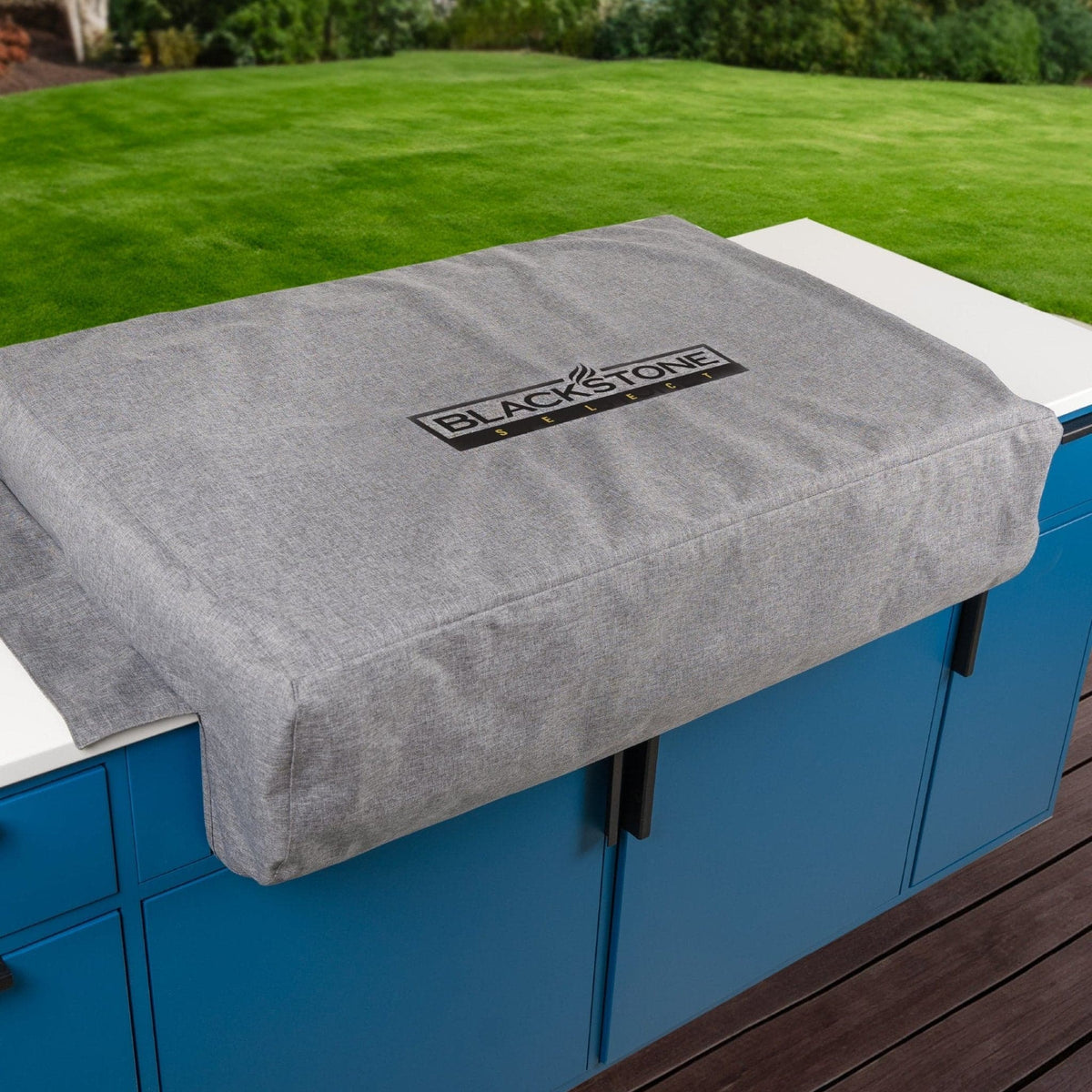 Blackstone 36-inch drop-in griddle cover, on an outdoor kitchen countertop