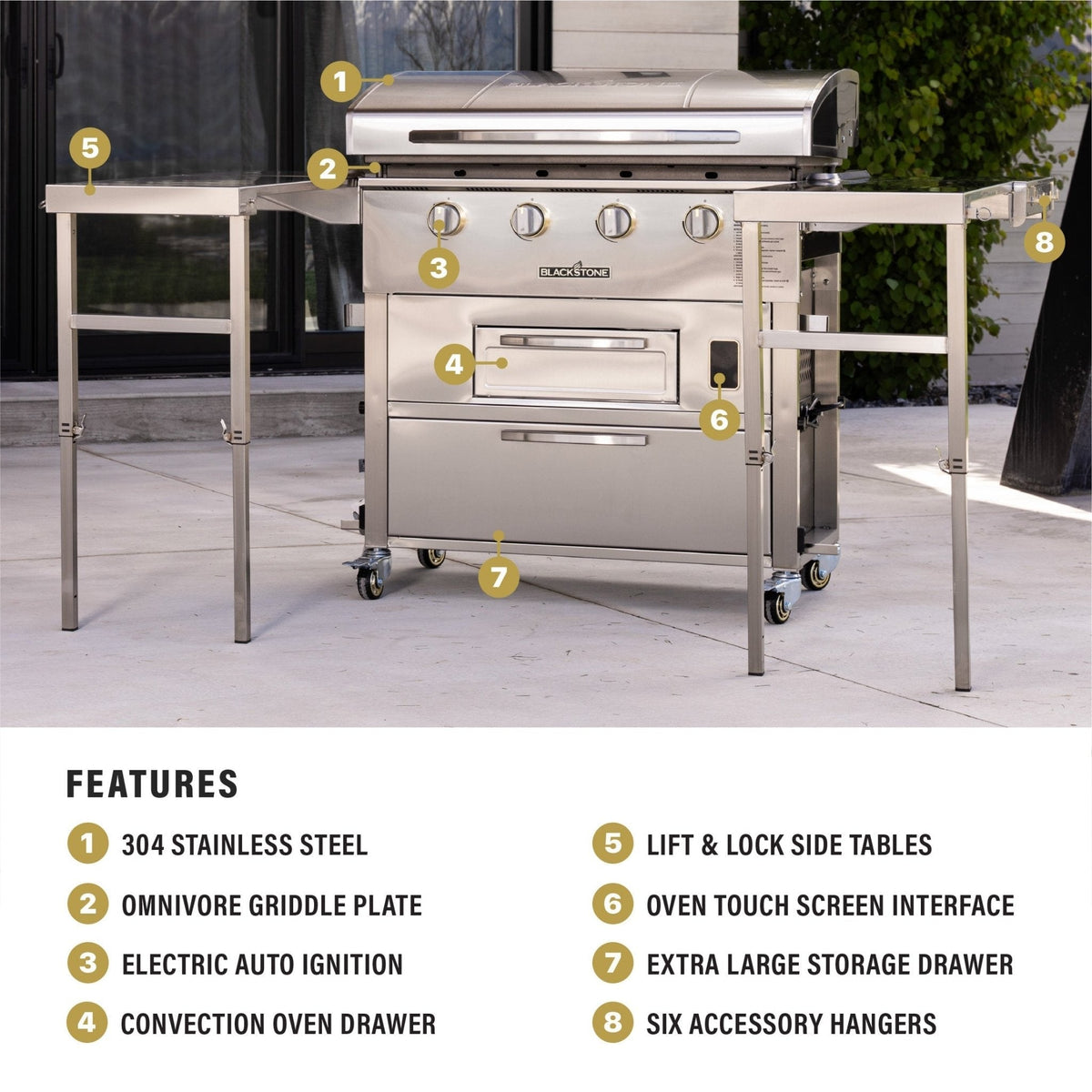 Blackstone Select 36-inch griddle with air fryer, labeled feature overview