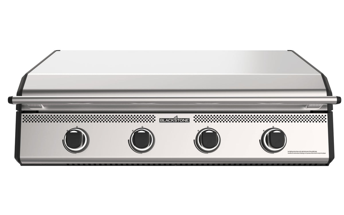 Blackstone 36-inch built-in griddle with hood, front view with hood closed